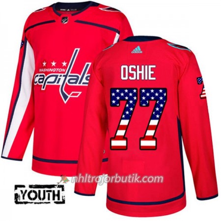 Barn Ishockey Washington Capitals Tröja T.J. Oshie 77 Adidas 2017-2018 Röd USA Flag Fashion Authentic